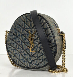Saint Laurent Vinyle Round Camera Crossbody Bag in Rodeo Blue Denim F2